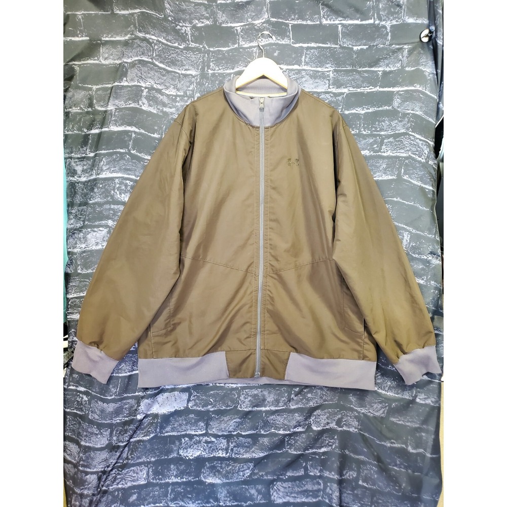 Under Armour Strider Windbreaker Mens 2XL Brown Gray Logo‎ Zip Outdoors Sports